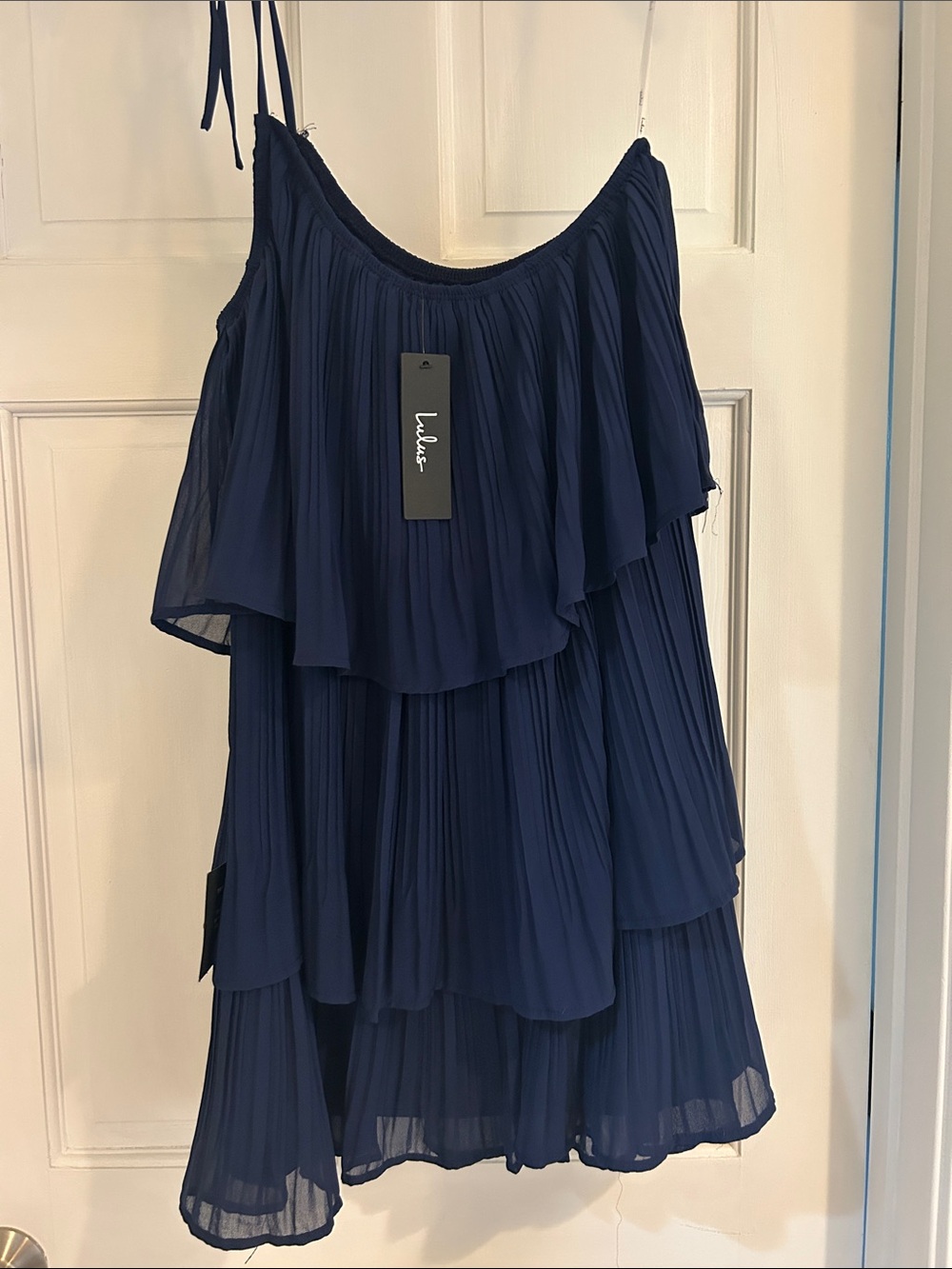 Lulu's Navy One-Shoulder Tiered Dress